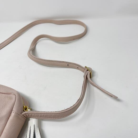 Diver Swimmer Blush Pink Leather Crossbody Bag White Tassel Zipper Made in USA - Picture 5 of 14